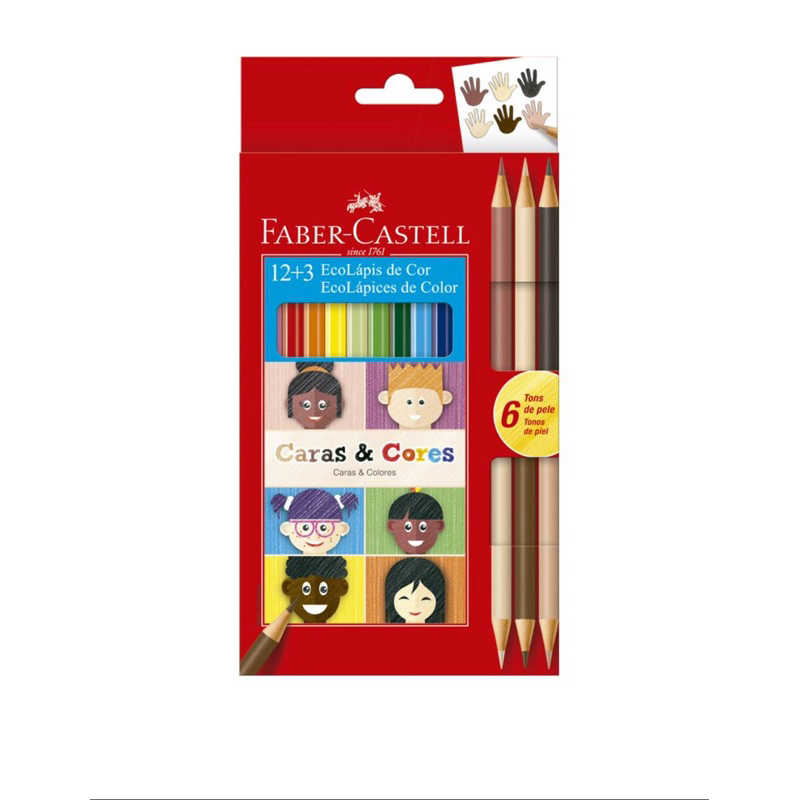 Lápis de Cor EcoLápis Caras e Cores 12 Cores + 6 Tons de Pele Faber-Castell CX 1 UN