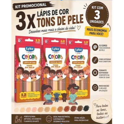 Kit 3 Caixas Lápis de Cor Tons de Pele - 12 cores - Lyke
