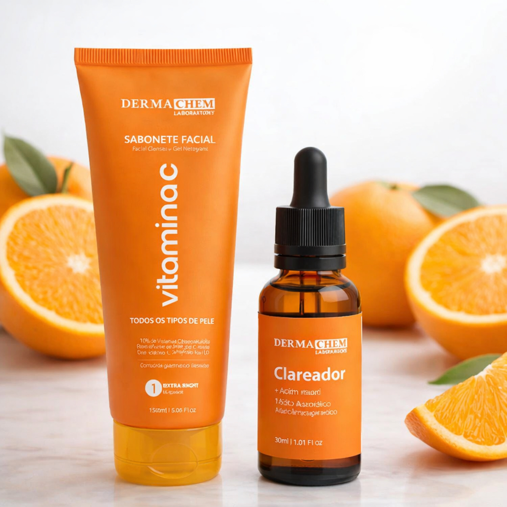 Kit Skincare Vitamina C: Sabonete Facial + Sérum Facial Uniformiza o Tom Para Todos os Tipos de Pele