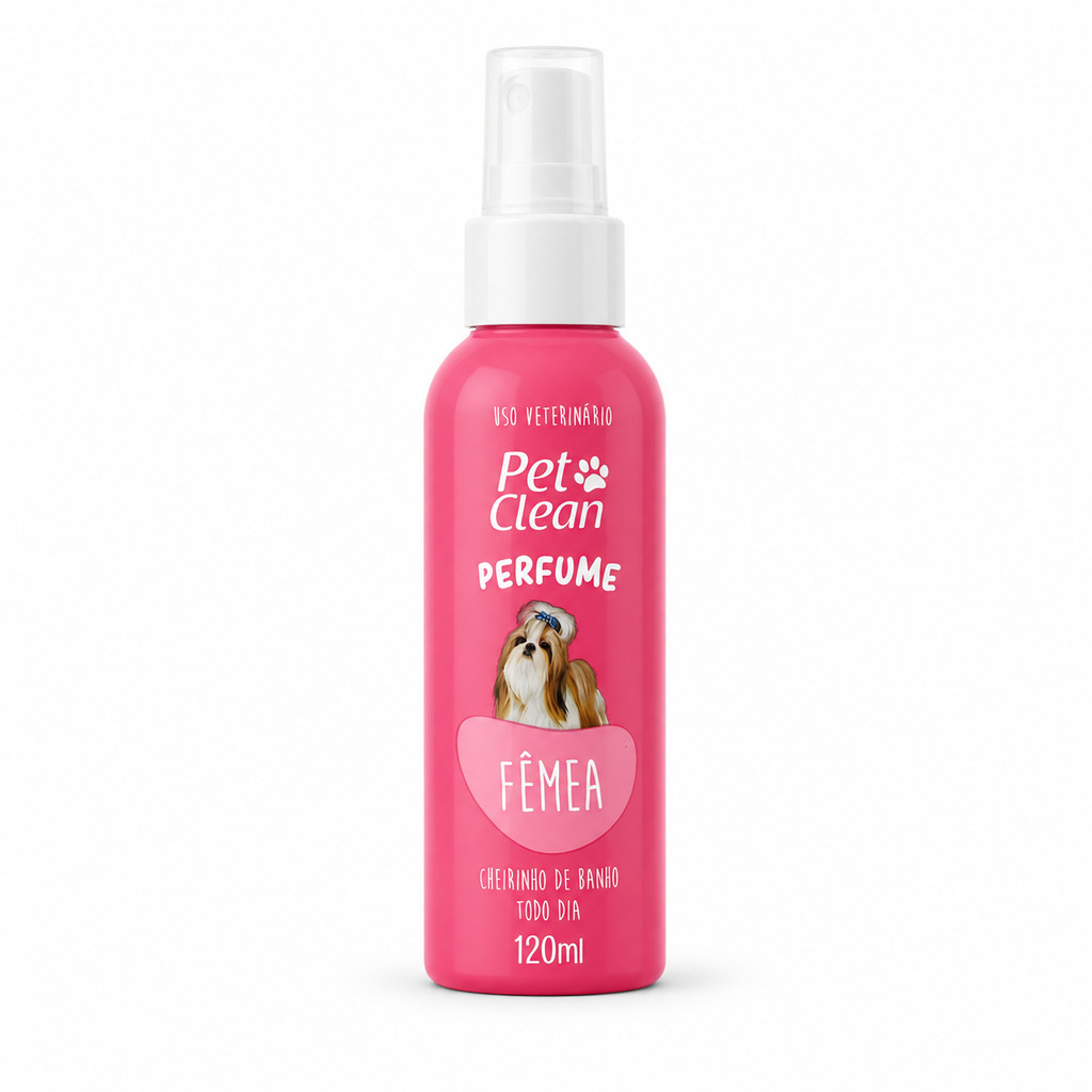 Perfume Pet Clean Fêmea 120ml para Cachorro Cães e Gatos Cheirinho de Banho Fragrância Pet Spray Uso Veterinário