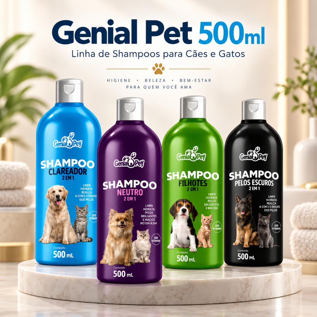 Shampoo e Condicionador Pet Clean 700ml E Genial Pet Cachorro e Gato- Uso Veterinário Neutro, Coco, Natural
