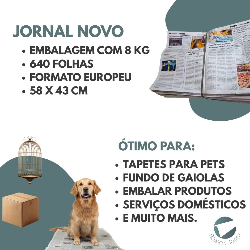 Jornal Velho para pet 8KG 640 Folhas Sem Uso Limpo Jornal de Verdade