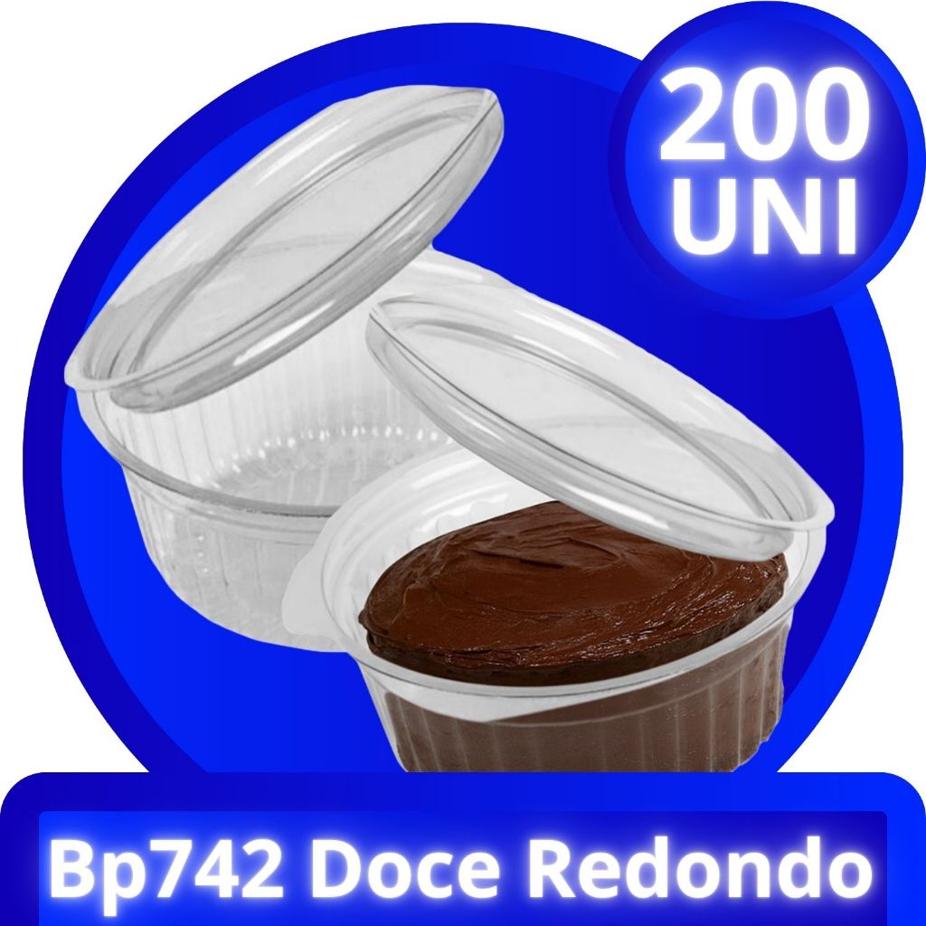 Pote Redondo Plástico 250Ml Resistente Bp742 Doce Mousse Tortinha Caixa 200 Unidades