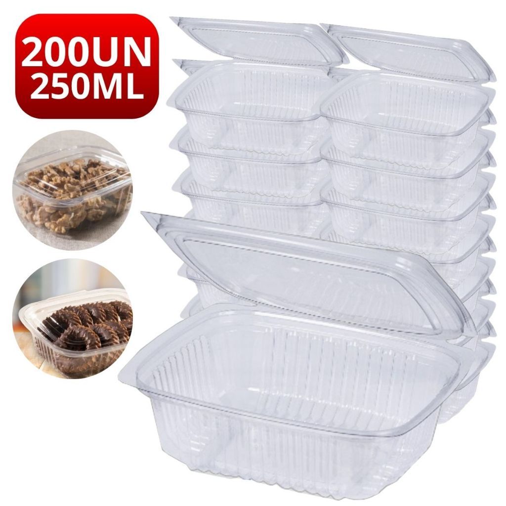 Pote Plástico Retangular 250Ml Multiuso Bp88 Doce Com 200 Unidades