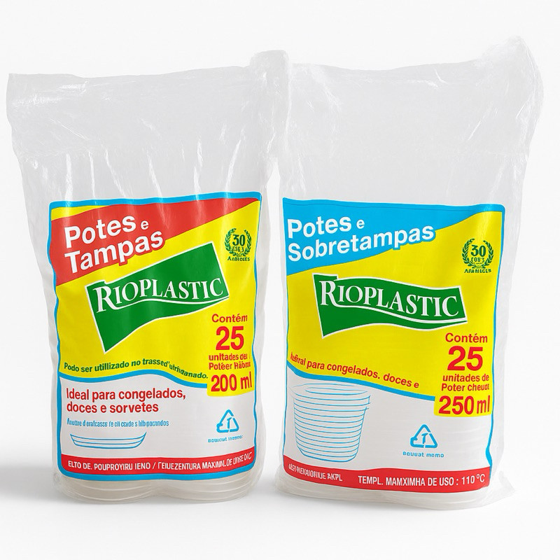 Kit 25+25 Potes e Tampas Rioplastic 200/250ml - Promoção Barato Atacado