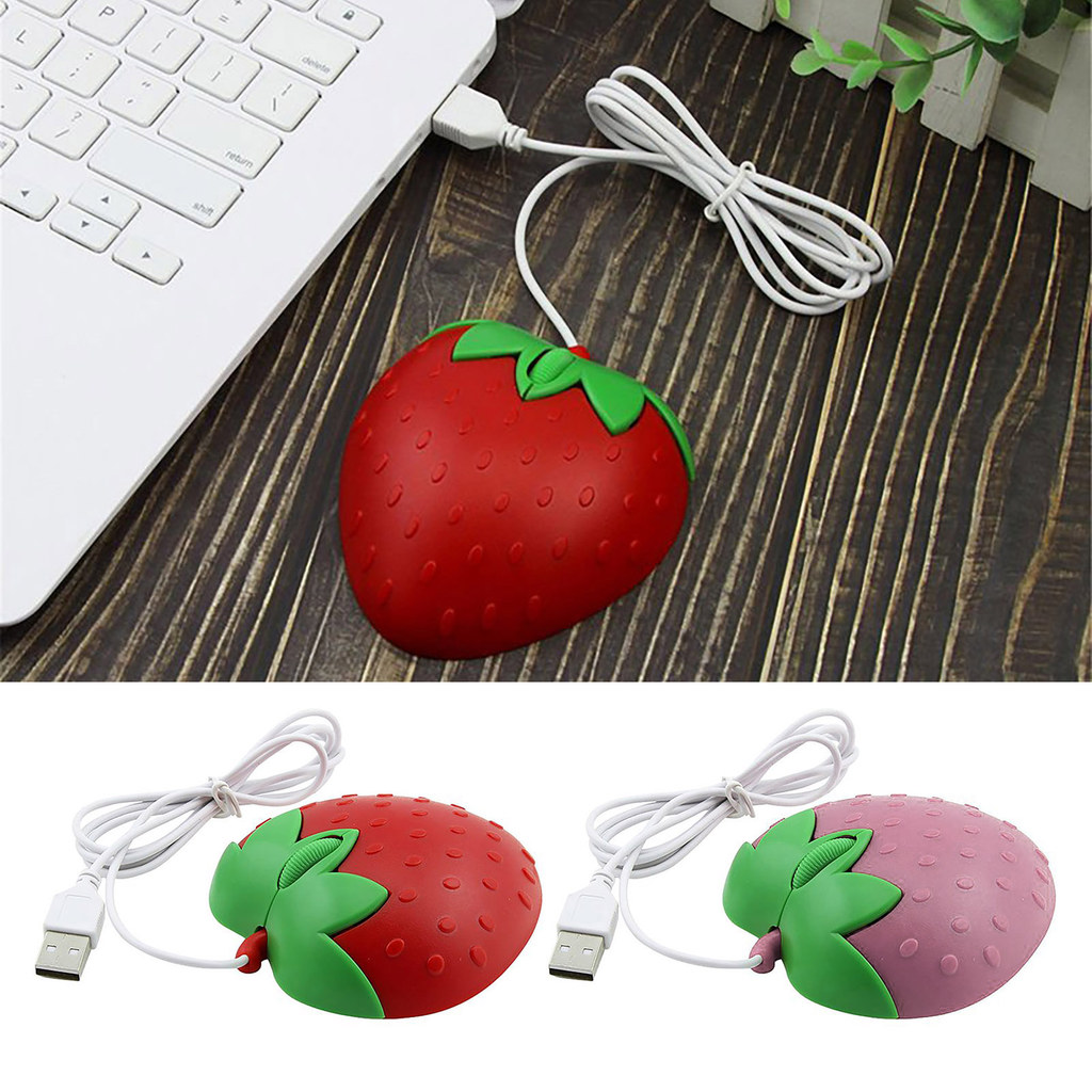 seafeel Cute Strawberry Mouse Ergonomia Cozy Grip Plug-Play USB Wired Acessórios De Computador Óptico Mudo Para Laptop T