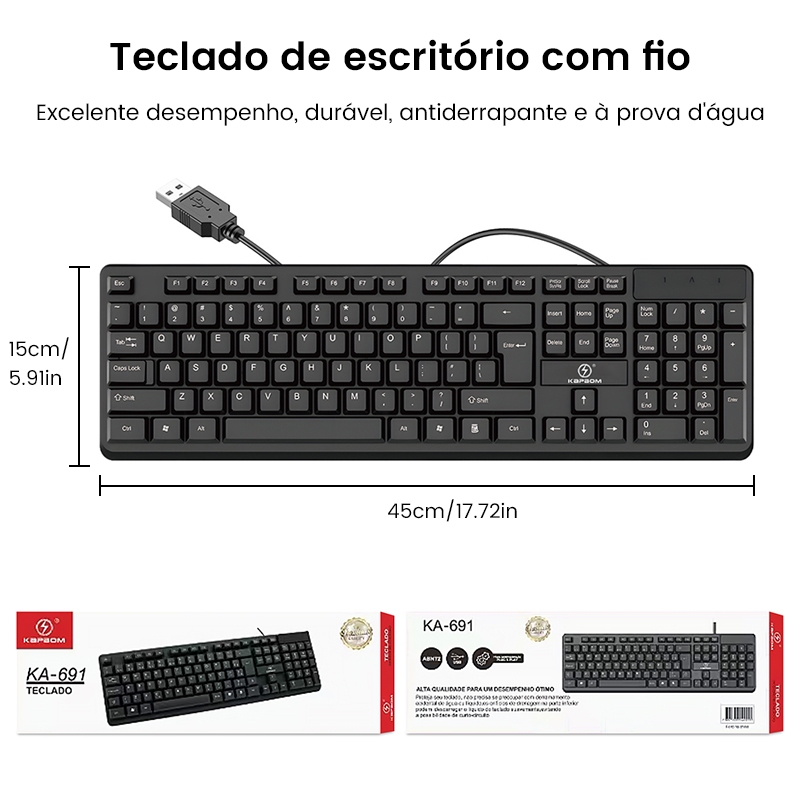 Wired Keyboard - USB plug-and-play, compact and lightweight design, spill-resistant, ergonomically designed for comforta