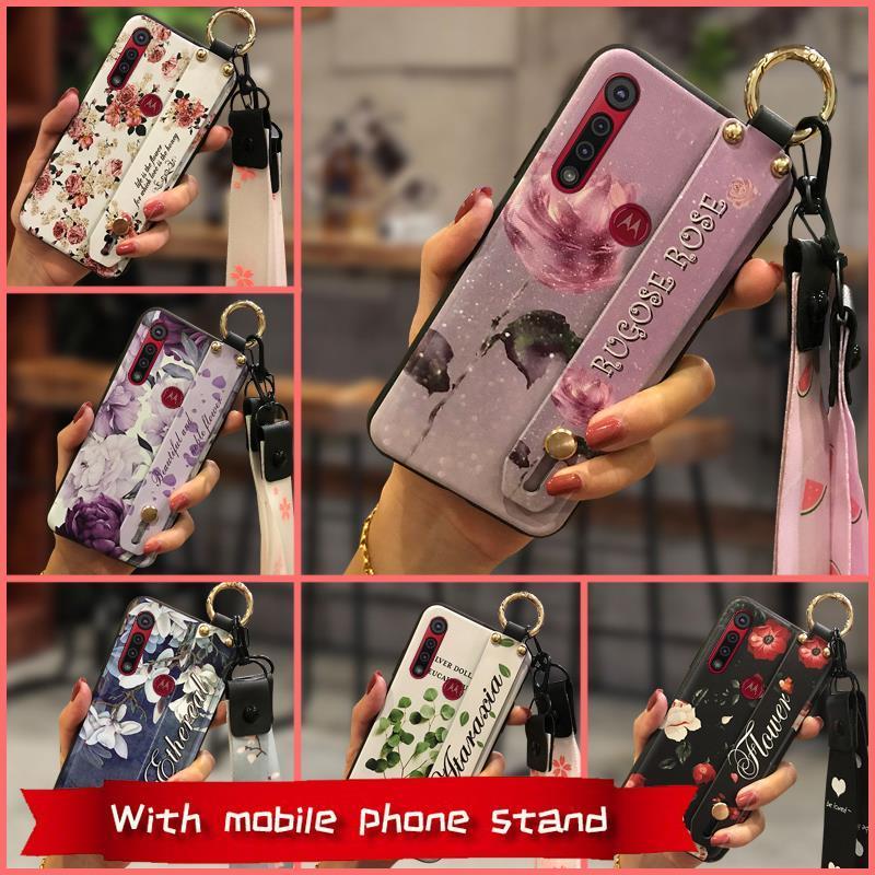 Capa Macia Flor De Telefone Para MOTO G8 Play/One Macro Cordão Kickstand Anti-knock Protetora Traseira Pulseira À Prova