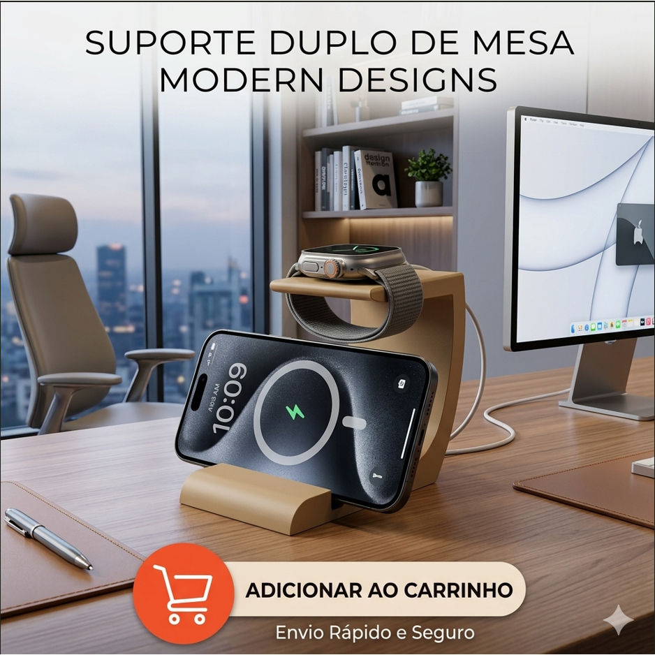 Suporte para Celular e Smartwatch 2 em 1 Organizador de Mesa Base para Carregamento