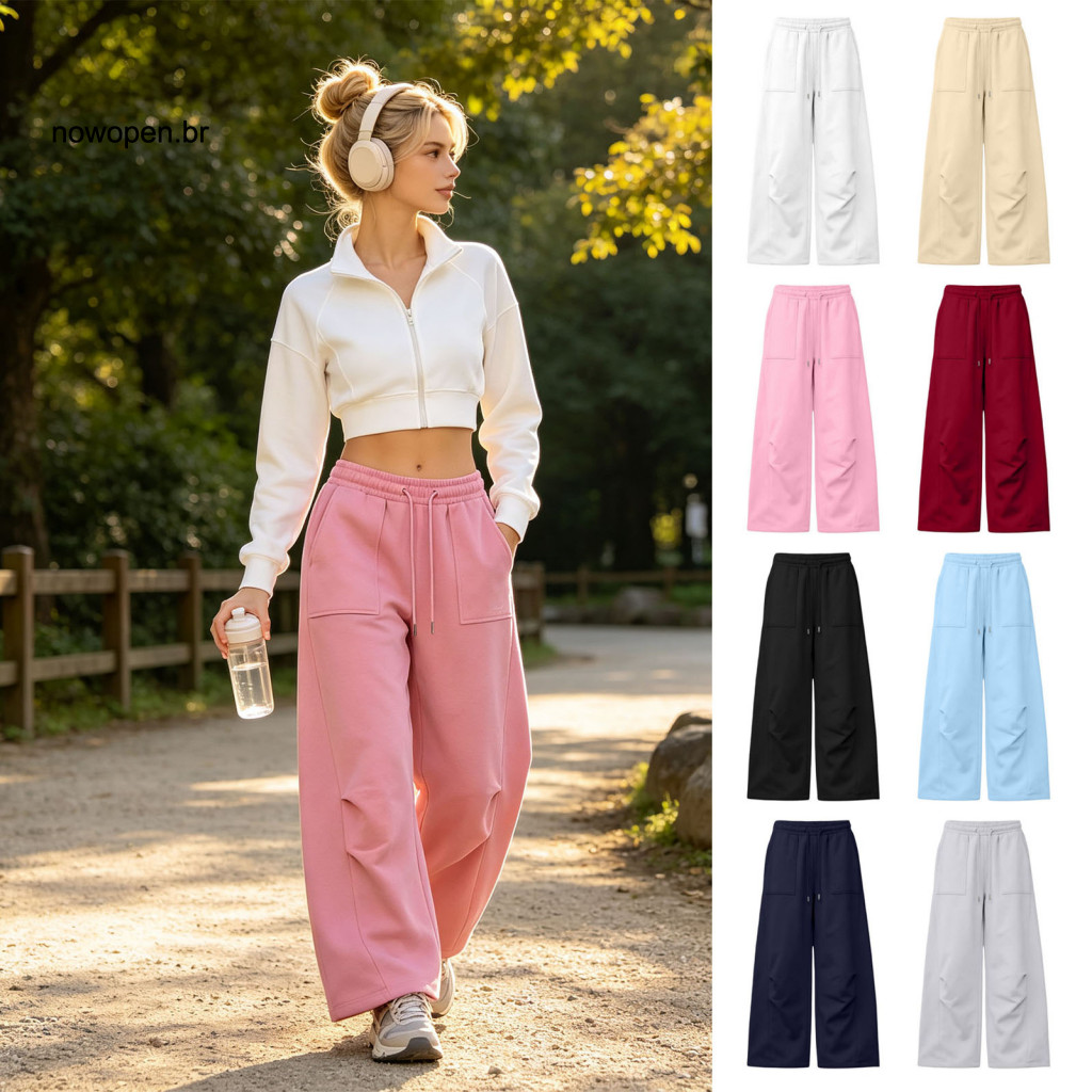 Sports Pants with Pockets Unisex Wide Leg Drawstring Elastic Waist Loose Fit Trousers for Men Women Spring Fall Comforta