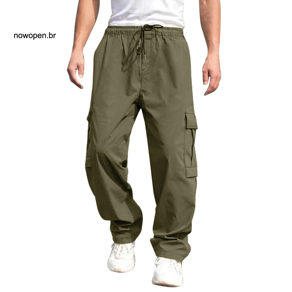 Small Items Pocket Pants Men's Spring Fall Cargo Multi Pockets Elastic Waist Stretchy Straight Leg Joggers Casual Loose