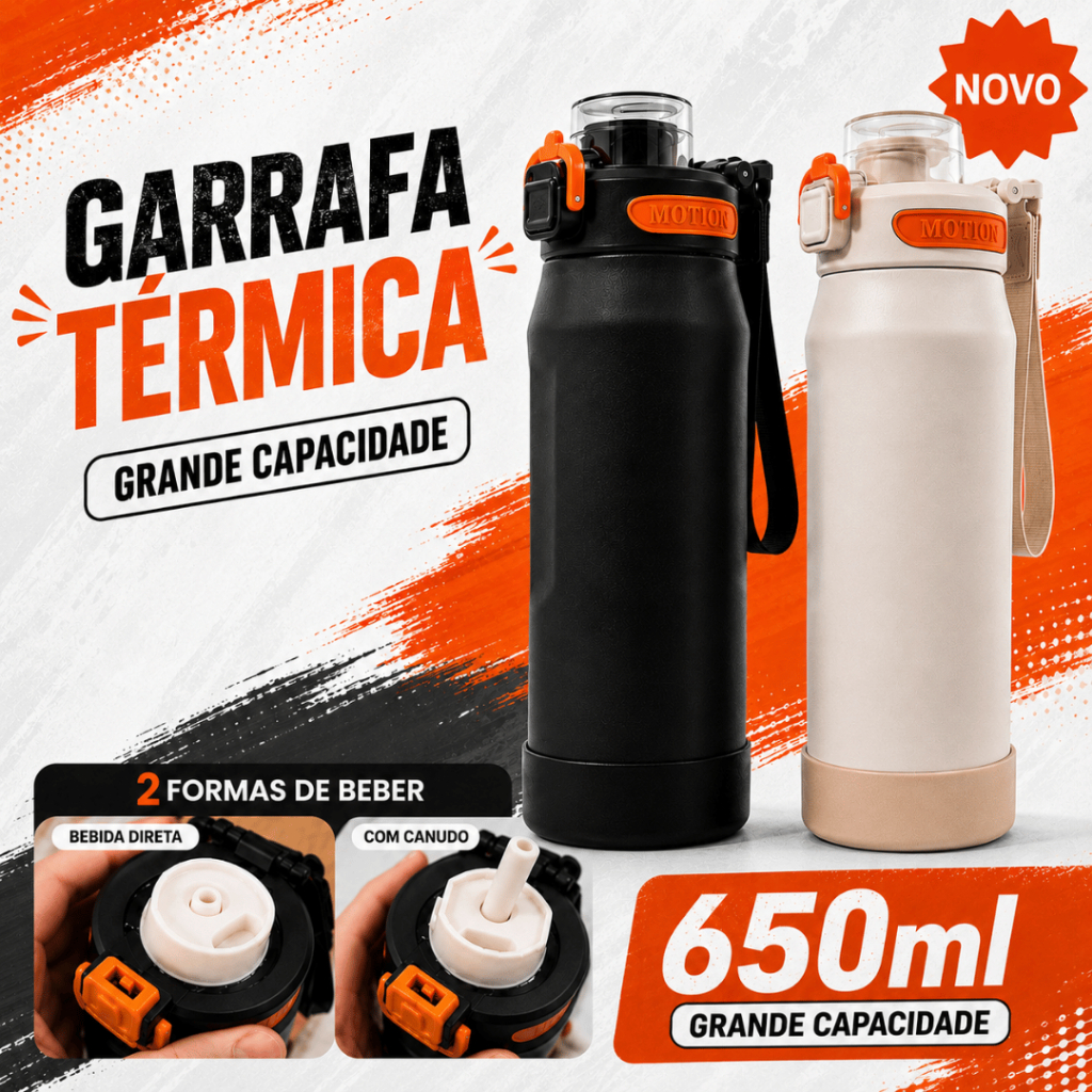 Garrafa Térmica 650ml Inox SUS316 com Canudo Antivazamento para Academia e Viagem