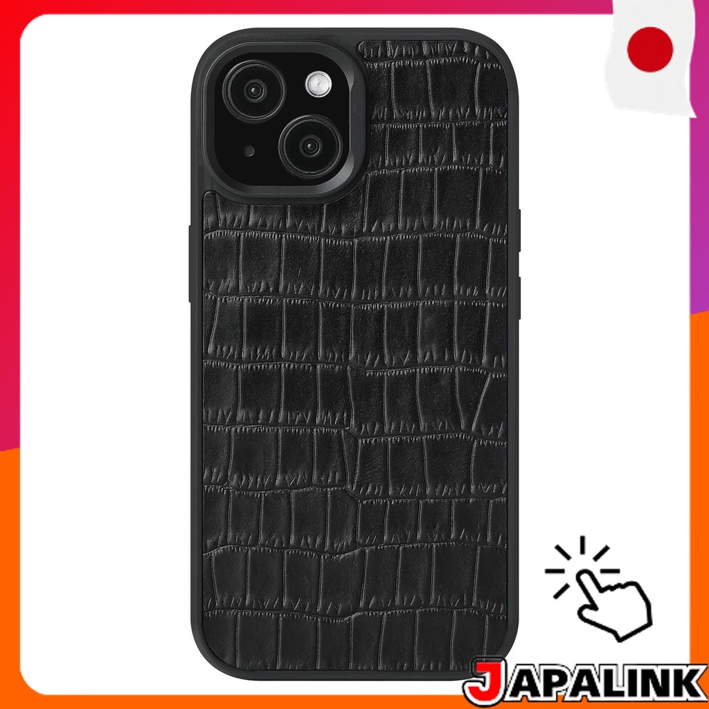 Harmonia shop Capa de Couro para iPhone 15 Pro MagSafe Crocodilo com Suporte e Strap Preta 【Direct from Japan】