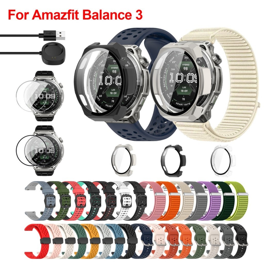 Sweatproof Fitness Watch Strap PC Bumper Glass Cover Cabo De Carregamento Magnético Para Amazfit Balance 3