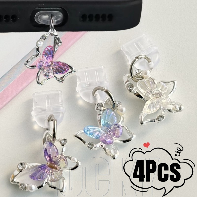 4-1Pc Water Diamond Butterfly Phone Dust Plug-Covers Port DIY Pendant-Tipo-C Jack Plugue À Prova De Poeira-D'água , Prot
