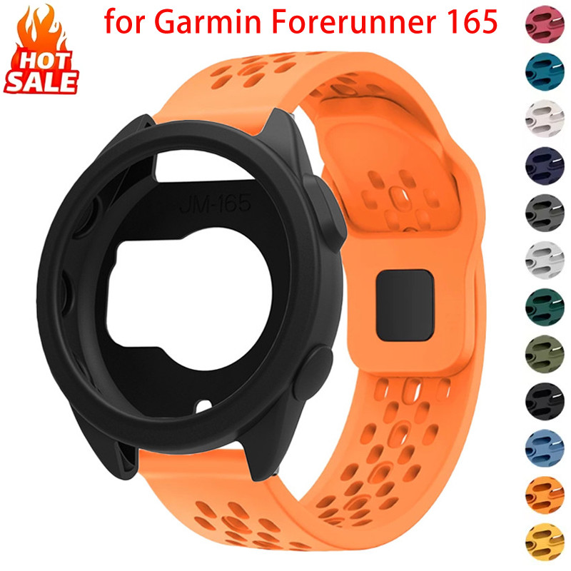 Pulseira De Silicone Respirável + Capa Compatível Com Garmin Forerunner 165 Strap Soft Hollow Protector Cover Sport Band
