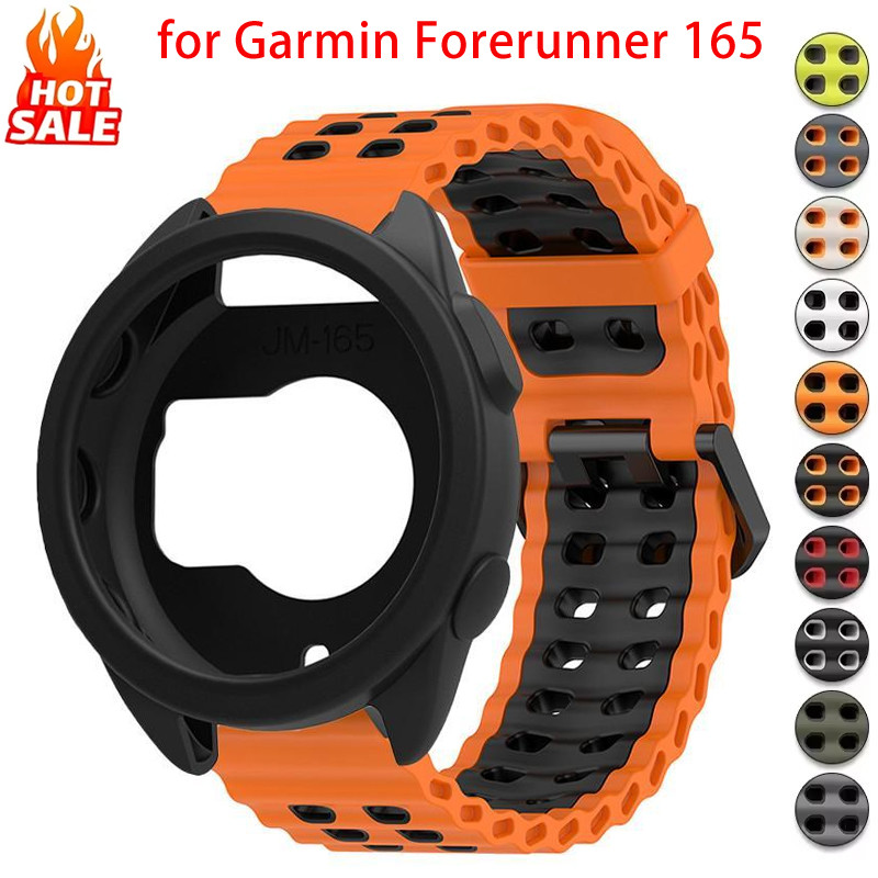 Pulseira De Silicone Esportiva + Capa Compatível Com Garmin Forerunner 165 Strap Soft Hollow Protector Cover Banda Respi