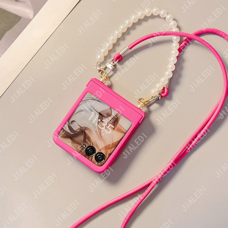 Pérola Corrente Crossbody Cordão Dobrável Caso De Telefone Para Motorola Razr 40 50 60 70 Ultra Capa Protetora