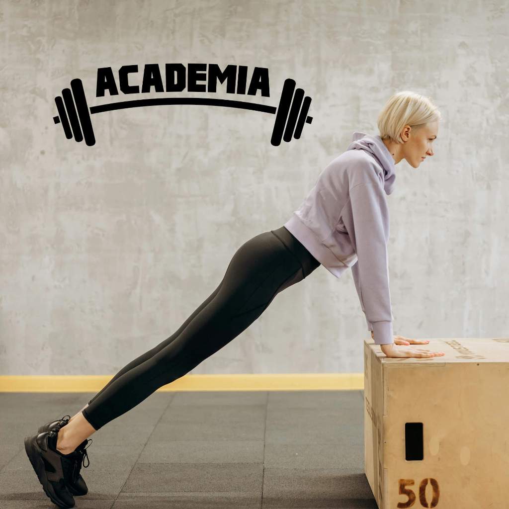 Adesivo de Parede Logo Academia Barra Anilha Fitness Decoração Várias Cores