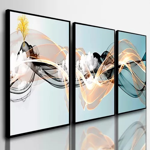 Quadros Decorativos Sala Abstrato Linha Gold Luxo Premium