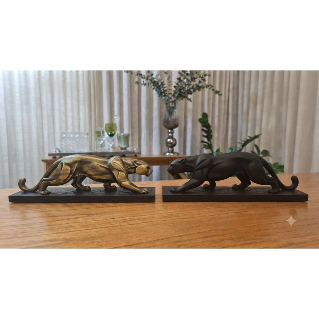 Escultura Pantera 3D Estilo Luxo Dourado Envelhecido | Decorativa Premium Sala e Escritório