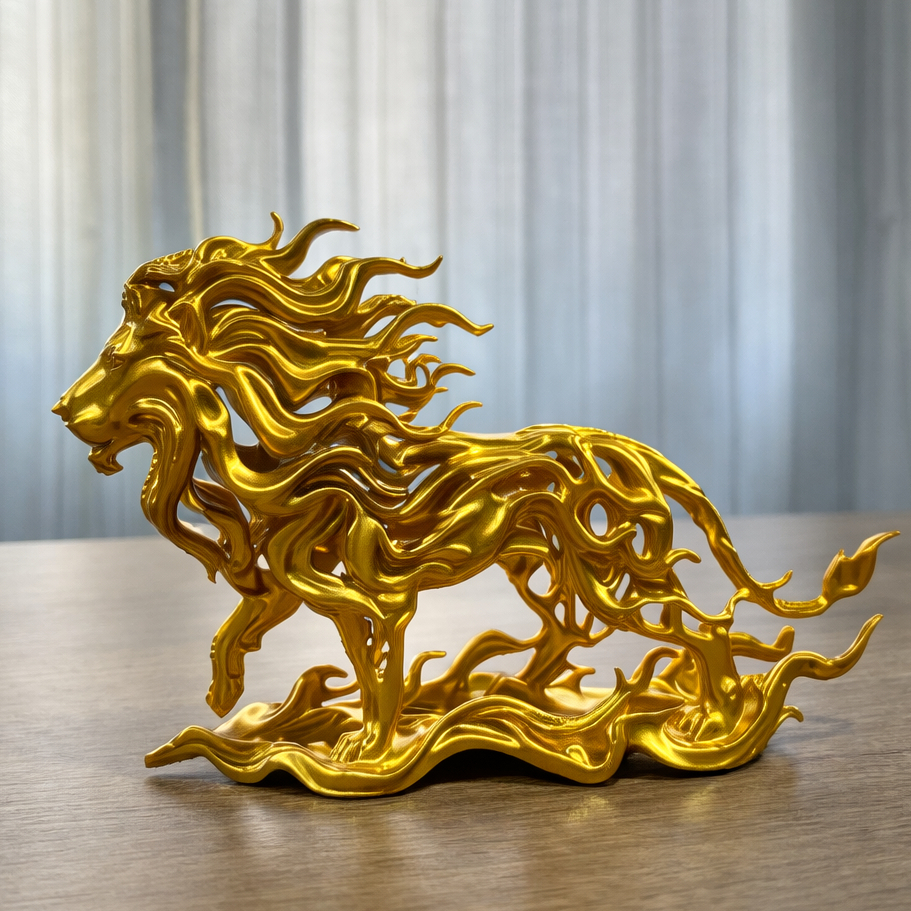 Leão Dourado Decorativo Premium | Estátua Luxo para Sala, Escritório e Setup Moderno
