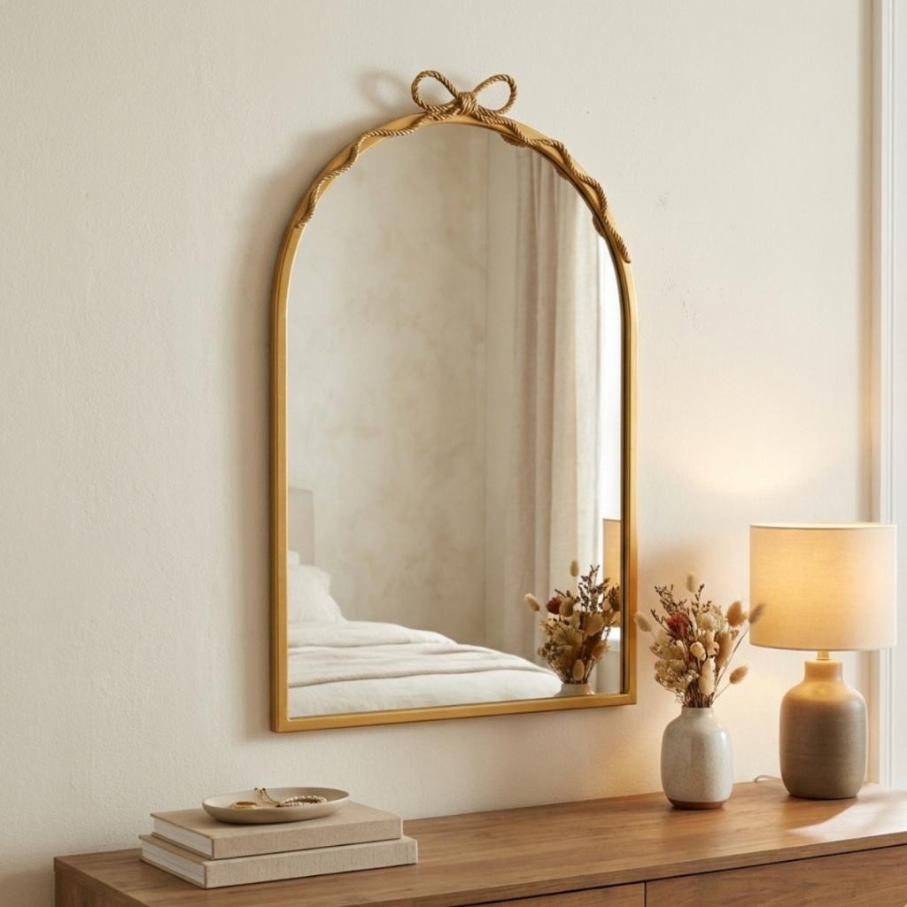 Suporte Para Espelho De Laço Decorativo Arco Dourado Para Parede – Sala/Quarto Moderno Premium