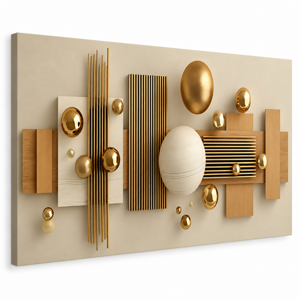 Quadro Decorativo Tela Em Canvas Premium Grande Abstrato Moderno Dourado para Sala Decoração de Parede Luxo Sofisticado