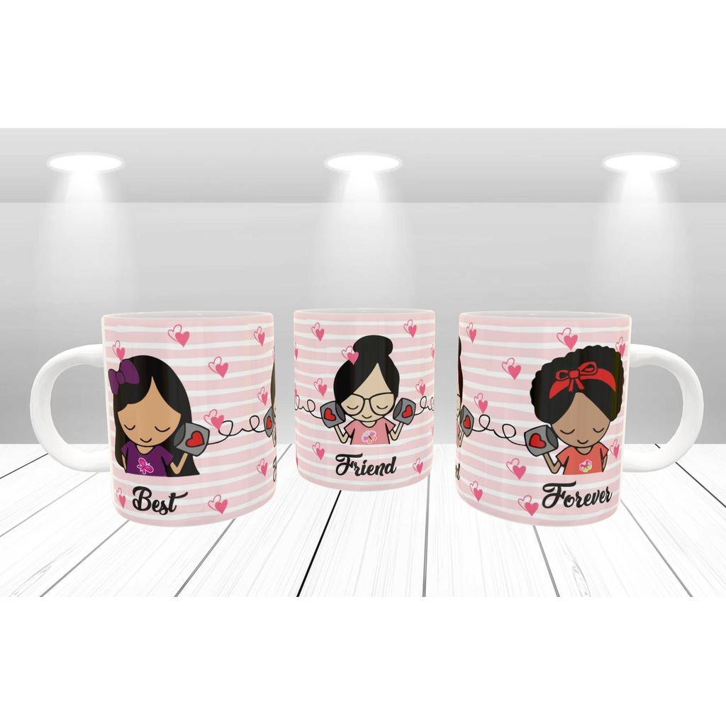 Caneca Porcelana Divertida Amizade Trio Best Friend Forever