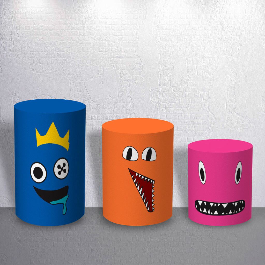 Capas de Trio Cilindro Sublimadas Game Friends Rain para Festa Gamer Infantil Menino Colorido