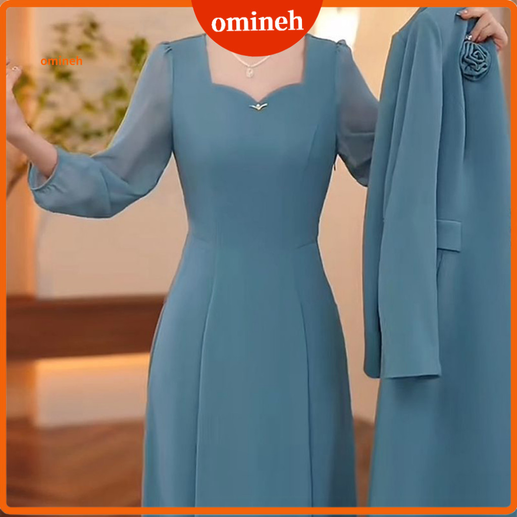 Simple Design Dress Women Suit Women’s 2-piece Set – Long Blazer Jacket A-line Formal Office Wear Wedding Party Outf