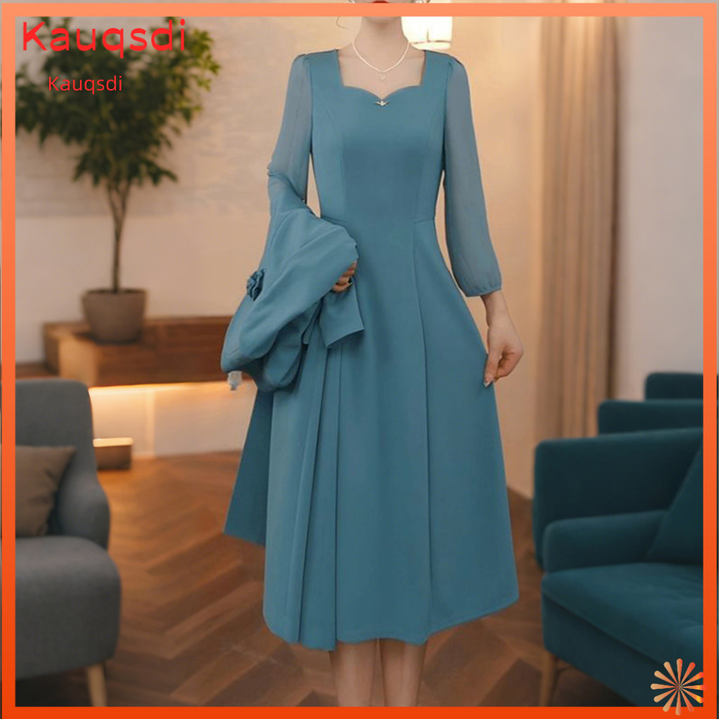 Women Suit Dress Solid Color Women’s 2-piece Set – Long Blazer Jacket A-line Formal Office Wear Wedding Party Outfit
