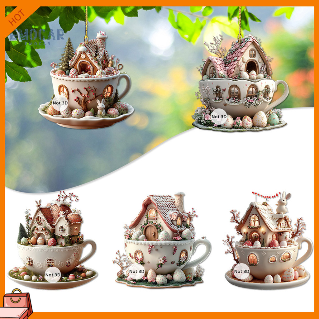 EMH-1Pc/5Pcs Xícara De Café De Páscoa Enfeites De Casa Caneca De Chocolate Pingente De Coelho 2D Acrílico Cacau Quente O