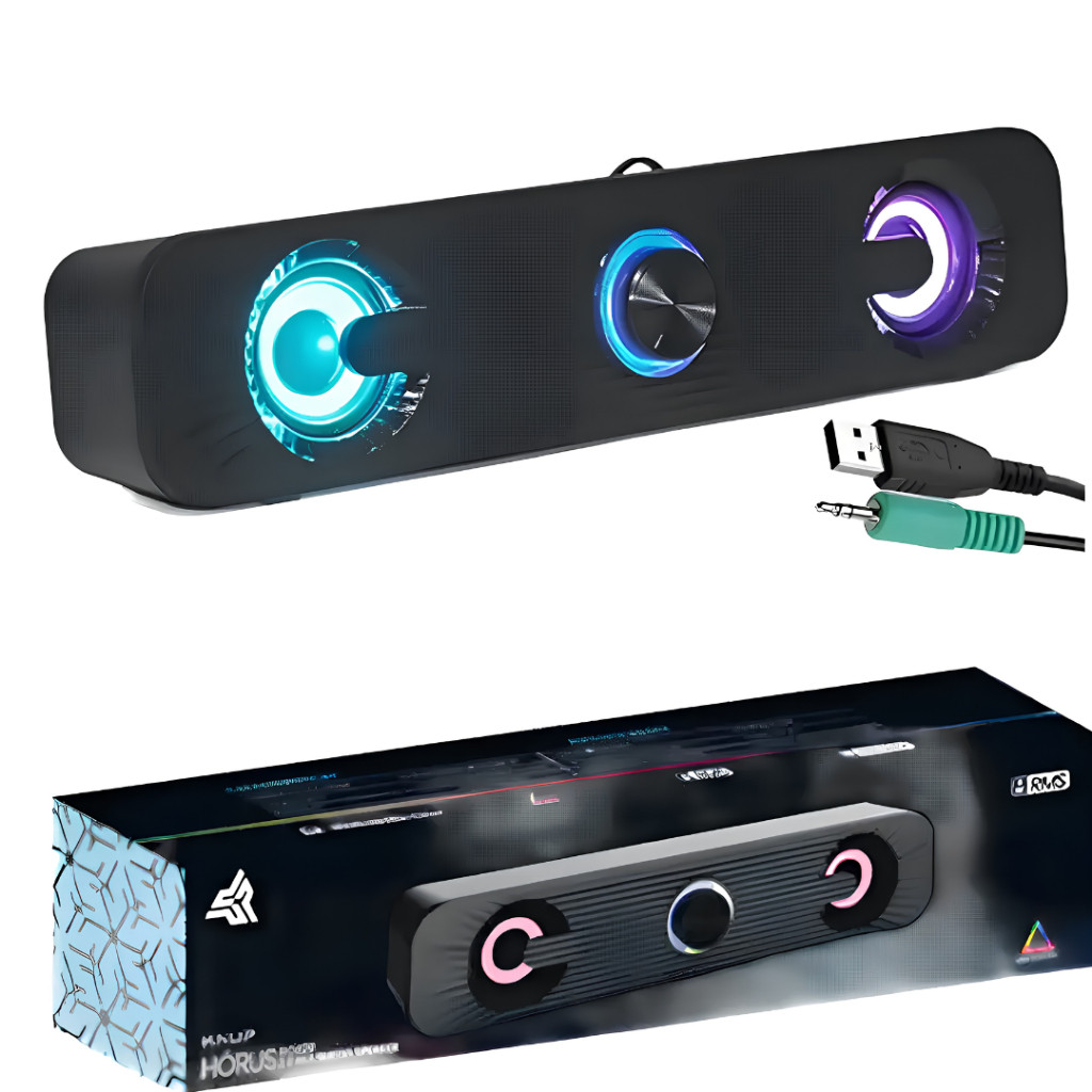Soundbar Gamer Para PC Notebook Desktop 6W RGB LED 3.5mm Compatível Windows Mac Linux Gamer