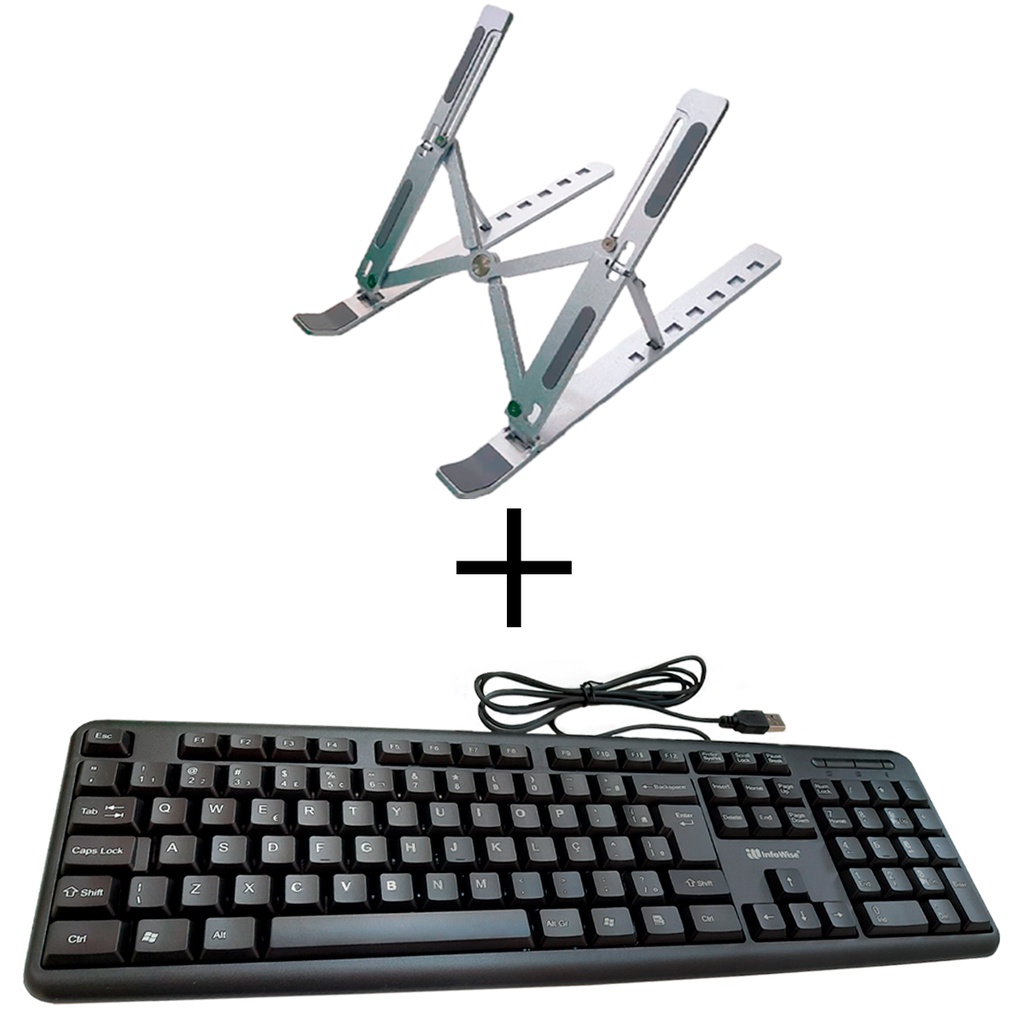 Teclado usb home office desktop ou notebook + suporte qte