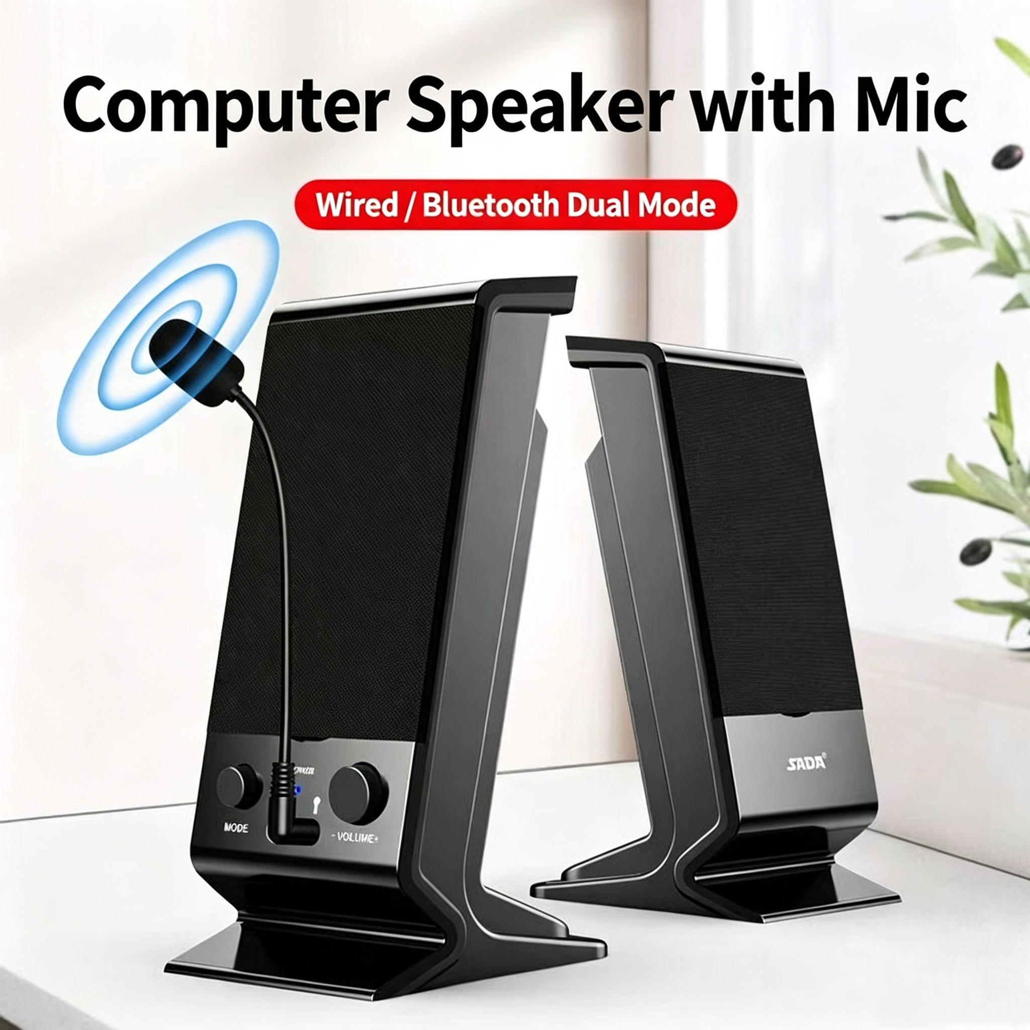 SADA Alto-Falante Para Computador Boombox Desktop Notebook 2.0 Canais Volume Subwoofer Bluetooth