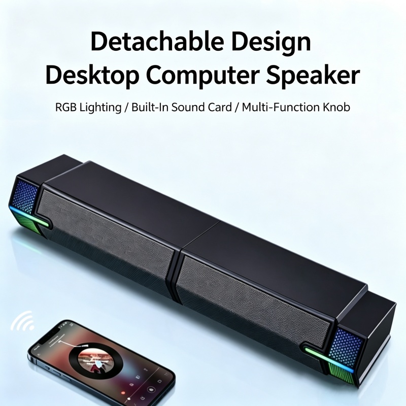 Alto-Falante Do Computador Notebook Soundbar Desktop Longo Subwoofer RGB Jogos Áudio Bluetooth