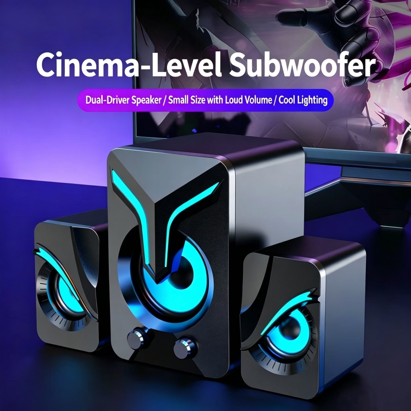 Caixa de Som para Computador Desktop Notebook com Dois Alto-Falantes e Subwoofer de Alta Qualidade RGB Áudio