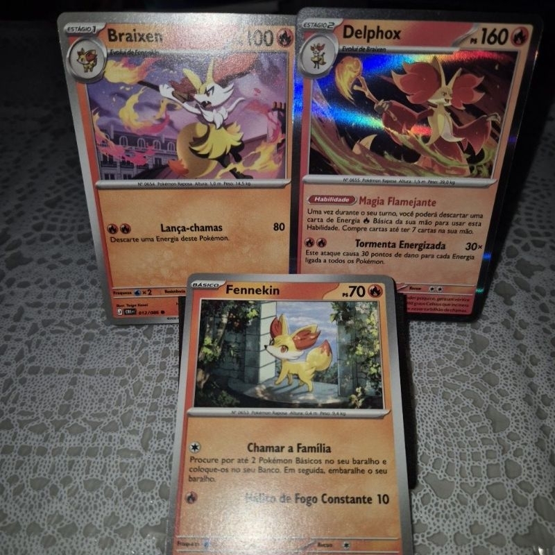 Fennekin, Braixen e Delphox - Cartas Evolução Pokémon Originais