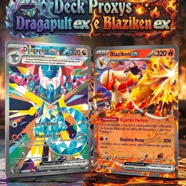 Deck Proxy Pokémon TCG + DeckBox Temática 60 Cartas Dragapult ex Blaziken ex | Deck para Teste e Jogo Casual