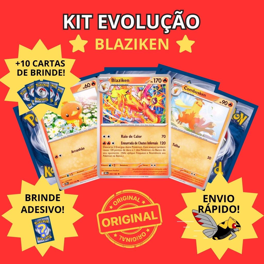 Kit Evolução Carta Blaziken e Suas Evoluções Original Copag - Torchic Combusken Blaziken