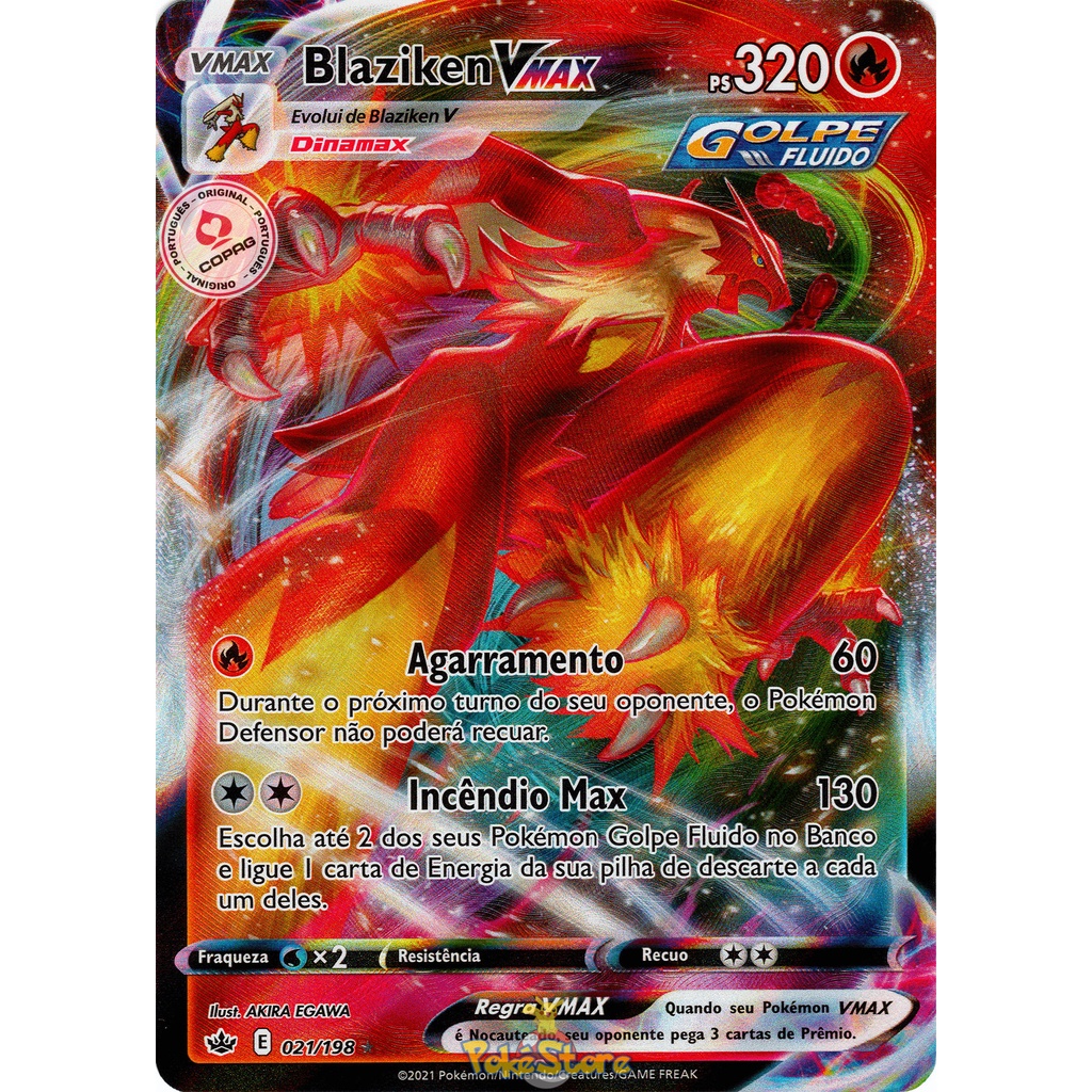 Carta Pokemon Blaziken VMAX Português 021/198 Card Original Copag Reinado Arrepiante