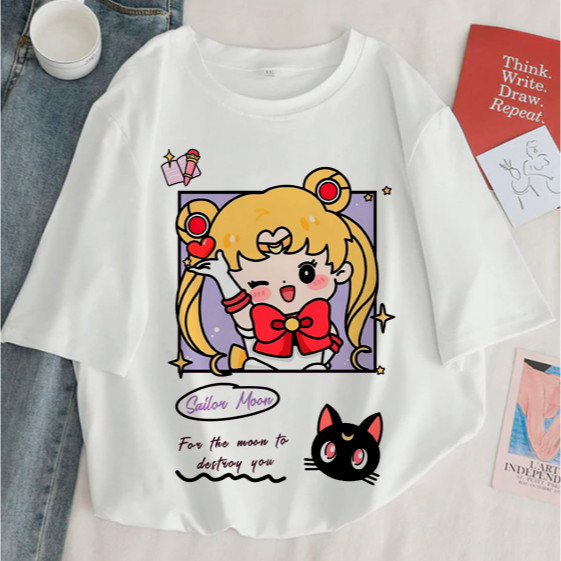 [Camiseta Premium em Algodão Puro]SISI Camiseta T-Shirt Sailor Moon Usagi Kawaii Aesthetic - Blusa de anime Camisa