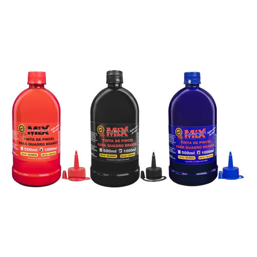 3 Tintas Pincel Quadro Branco Azul 1l, Preto 1l, Vermelho 1l