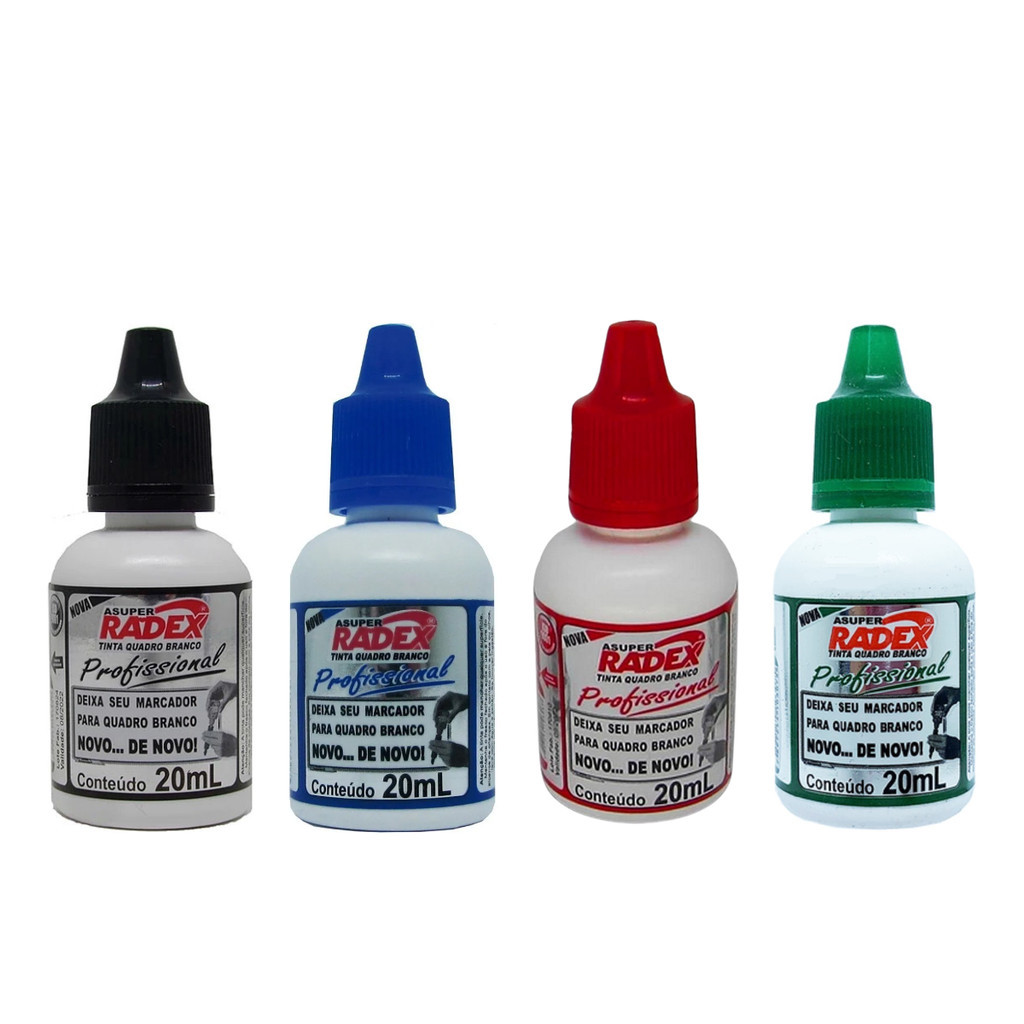 Kit 4 Tintas Para Marcador Quadro Branco 20ml Preto Vermelho Verde Azul