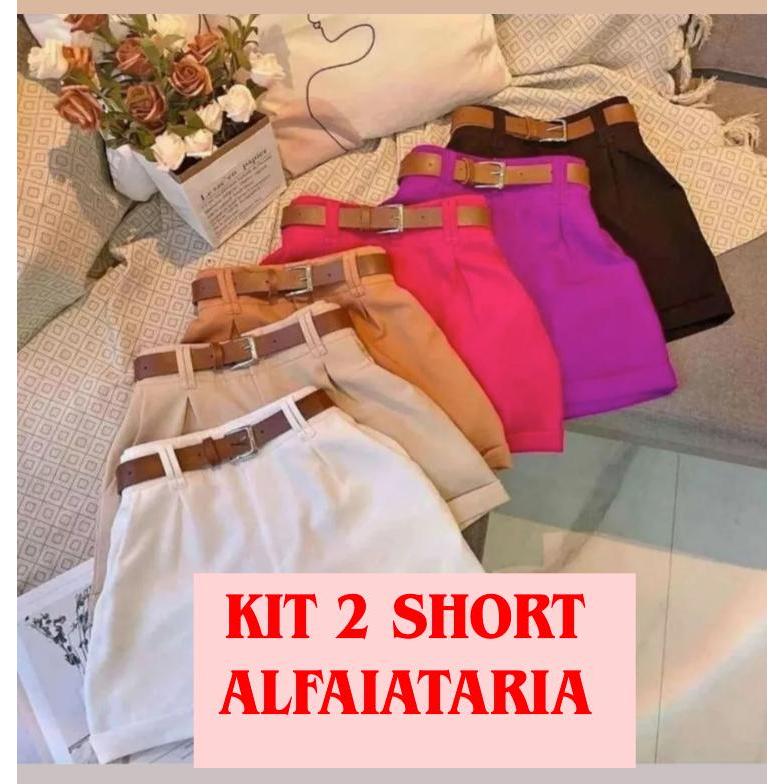 Kit 2 Short Alfaiataria Feminino Com Bolso Com Cinto Cintura Alta PROMOÇÃO