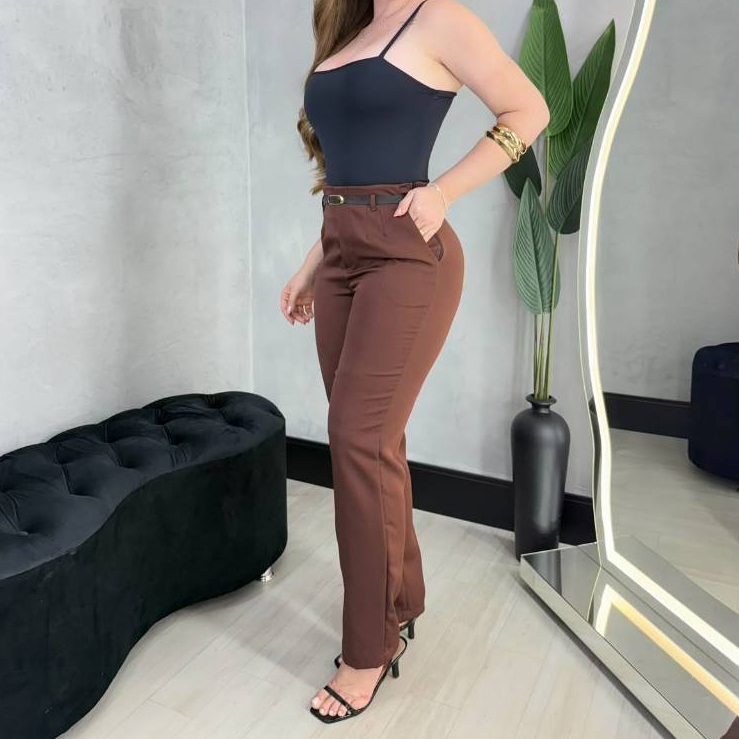 Calça alfaiataria social feminina elegante zíper lateral acompanha o cinto sob medida linda