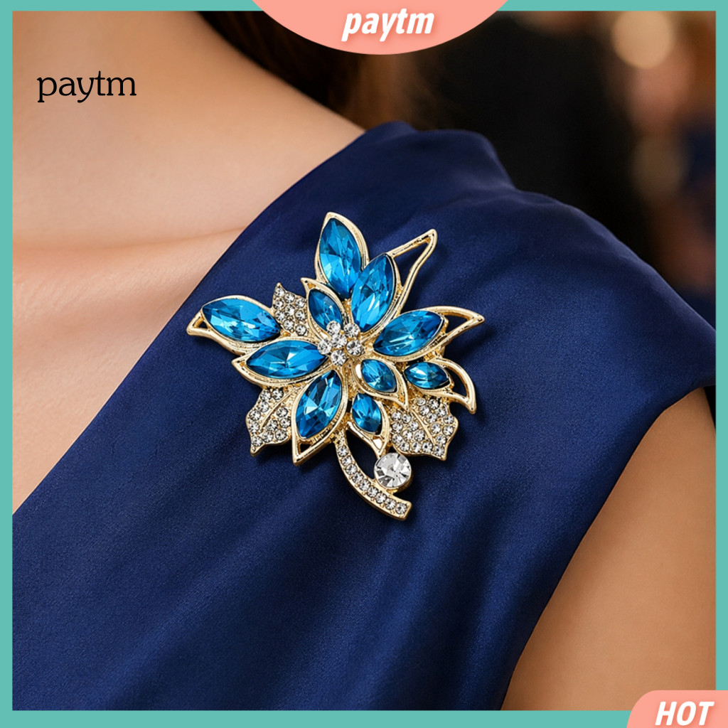 Blue Rhinestone Brooch Elegant 3d Orchid Pin for Women with Large Rhinestones – Stylish Lapel Badge for Dresses Coats