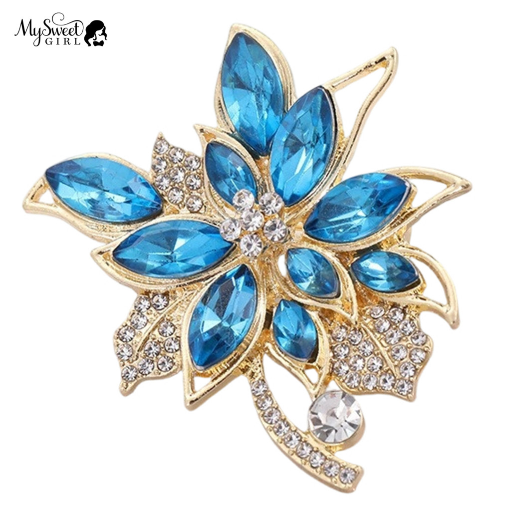 Flower Jewelry Elegant 3d Orchid Brooch Pin for Women with Large Blue Rhinestones – Stylish Lapel Badge for Dresses Co