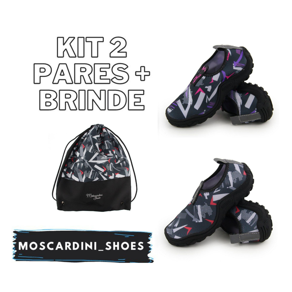 KIT 2 sapatilhas aquatica + Mochila para acampamento praia rio cachoeira tenis meia hibrido